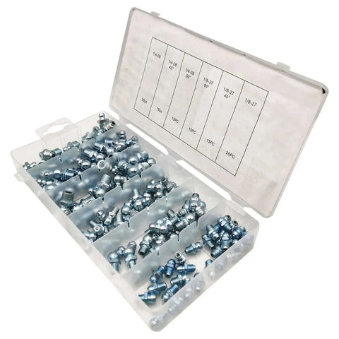 Top Rated 110 Piece Grease Nipple Assortment Kit With One Way Check Valve Stops Backflow For Heavy Duty Hydraulic Car And Truck Maintenance Jobs, plastic case