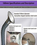 Heavy Duty Stainless Steel Fume Hood With Flexible Welding Extractor Hose And Industrial Ventilation Tubing detailed specs with covers and hose.