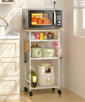Super Smooth Rollin 4 Tier Microwave Cart With Gotta Have Storage For Coffee Bar Printer Stand Or Kitchen Counter Easy Glide Wheels showing microwave on top and organized kitchen items beneath.
