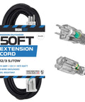 Oil Resistant 12 Gauge 3 Conductor 50 Foot Extension Cord Heavy Duty Outdoor 3 Prong 15 Amp SJTOW Cable for tools and appliances