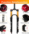 Ultralight Air Suspension Front Fork For XC/AM Mountain Bikes, 120mm Travel With Rebound Adjustment And Remote Or Manual Lockout, details with ABS adjustment and air chamber