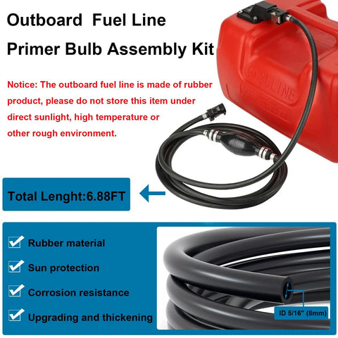 Five Sixteenth Inch Eight Millimeter Outboard Fuel Line Primer Bulb Kit Includes Six Point Eight Eight Feet Hand Fuel Line Assembly For Marine Boat Fuel Tank Black Easy Install No Fuss Priming For Reliable Start Up And Smooth Fuel Flow