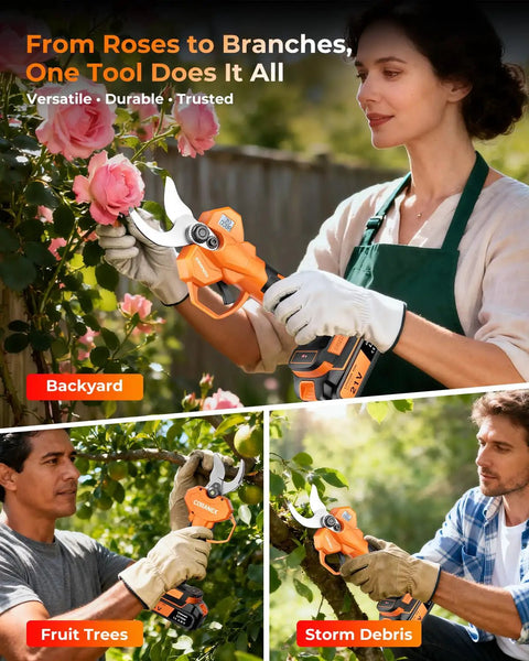 Cordless Electric Pruning Shears With Longer Runtime And Brushless Motor in use for garden tree trimming and orchard pruning