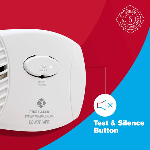Close-up of First Alert CO400 alarm with test button, part of Three Pack Battery Powered Carbon Monoxide Alarm With Electrochemical Sensor
