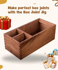 Wooden box with precise finger joints made using Box Joint Jig For Router Table With 3 Size Index Keys and setup bars.