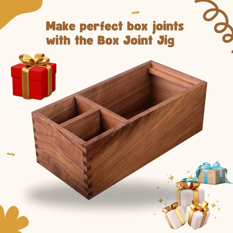 Wooden box with precise finger joints made using Box Joint Jig For Router Table With 3 Size Index Keys and setup bars.