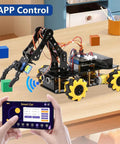 5DOF Smart Robot Arm And 4WD Remote Control Car Kit For Arduino Python Blockly Projects STEM Education Starter Kit For Teens 12 Plus And Adults Programmable Robotic Arm Car For Coding Practice Hands On Learning And Unique Gift.