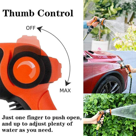 Heavy Duty Metal Garden Hose Nozzle With 10 Adjustable Spray Patterns, Thumb Control On Off Valve, High Pressure Sprayer Use