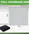 12x10 Ft Golf Simulator Curtain Blackout Enclosure Cloth With Grommets for indoor practice, staged with size illustration