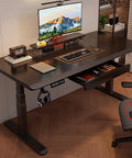 Slick Adjustable Standing Desk With Smart Memory Height Presets, Rock Solid Sit Stand Office Console in matte black 140X70 with accessories.