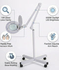 Premium 10X Magnifying Lamp With 6500K LED Light, Adjustable Arm, Rolling Base, Crystal Clear Glass Lens, The Pro Grade Lighted Magnifier