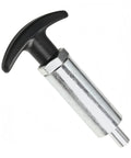 Heavy Duty Spring Loaded Pull Pin With Easy Grip Handle, steel pop pin latch with black handle, 1/2 inch diameter.