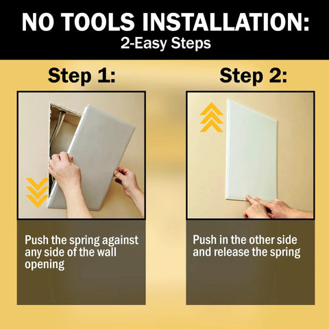 Step by step installation of Spring Loaded Adjustable Access Panel Snaps Straight Into 4x4 Through 6x6 Wall Or Ceiling Openings With Zero Sweat And No Drilling Required Paintable Plastic Cover Fits Like A Breeze.