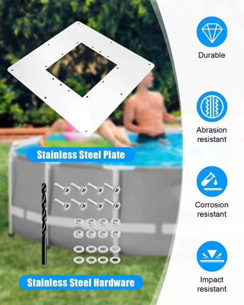 Upgraded Pool Wall Repair Panel for Above Ground Pools with stainless steel skimmer and water return repair kit, durable and rust-resistant