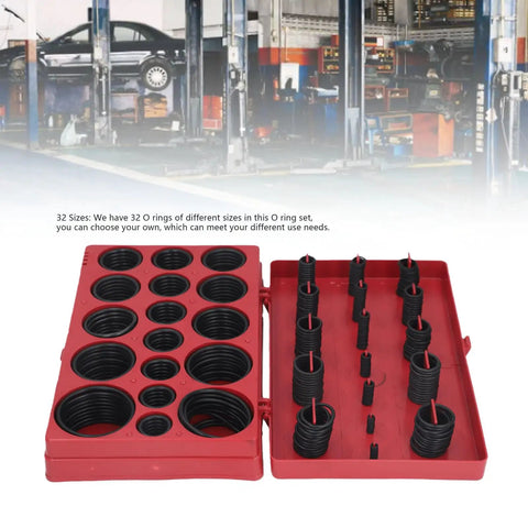 32 Sizes Rubber O Ring Kit High Temp Heat Resistant Seal Set in red box on automotive background