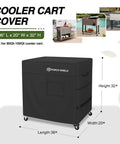 Heavy Duty Waterproof Rolling Cooler Cart Cover Fits 80 To 100 Qt Ice Chests Keeps Your Patio Party Cooler Dry And Party Ready 36 Inches Long 20 Inches Wide 32 Inches High 600D Polyester shown in use covering outdoor cooler