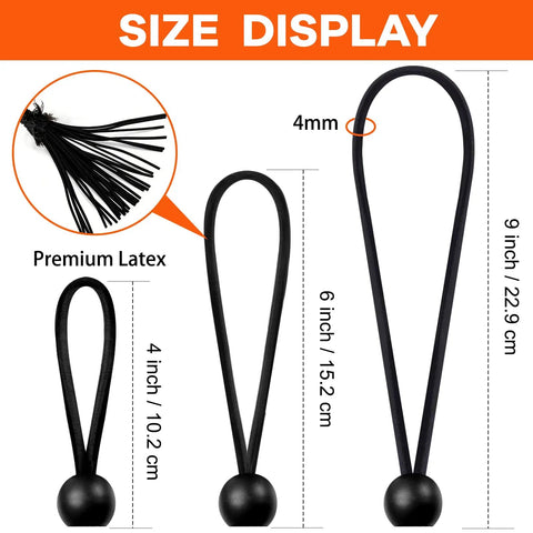 Beefy 120 Pack Ball Bungee Cords Set With 4 Inch 6 Inch And 9 Inch Ball Ends for heavy duty tie downs and UV resistant straps