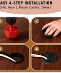 Slick Black Desk Grommet Kit Featuring Eight Two Inch Abs Covers And Soft Rubber Liners Plus Precision Hole Saw for easy installation steps.