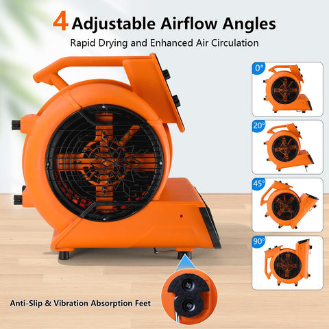 Heavy Duty 1/2 HP Air Mover Delivers 2600 CFM, Portable Blower For Carpets, Floors And More, 4 adjustable airflow angles