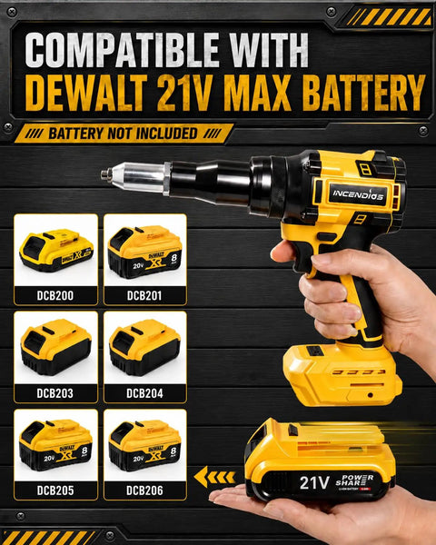 Heavy Duty Brushless Electric Rivet Gun Cranking Out 2698 Pounds Of Raw Power Cordless Rivet Tool with DEWALT battery compatibility