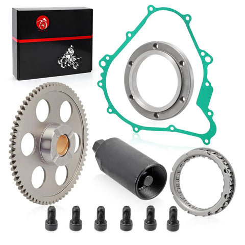 Flywheel Puller And Starter Clutch Kit With Idler Gear, One Way Bearing, And Gasket For Yamaha Grizzly Kodiak 400 450 And Wolverine 450 ATV