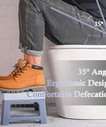 Person using Foldable Potty Stool For Adults, 7 Inch Squat Footstool With 35 Degree Defecation Angle, Blue, Easy Fold by toilet