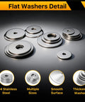 Nuepuxo 108-piece flat washer assortment kit, 304 stainless steel fender washers in 12 sizes (M3-M12), smooth surface