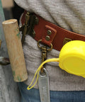 Adjustable Tool Belt With Hammer Hatchet Holder And Drill Holster For Tape Measure Heavy Duty Waist Belt Brown With Leather Keeper Loop