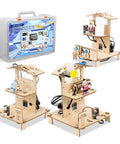 Awesome 3 In 1 Smart Home STEM Kit For Kids 8 To 12 With ESP32 Controller Wooden 3D Puzzles And DIY Building Crafts Educational Coding Toys Gift For Christmas And Birthday Boys And Girls. Wooden smart home model kit with three build scenes and ESP32 controller