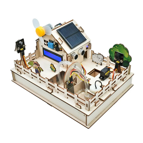 ESP32 Smart Farm Starter Kit For Arduino Fans With DIY Sensor Set showcasing parts for auto irrigation and soil moisture monitoring.