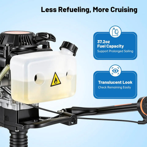 Powerful 4 Stroke 4HP Outboard Motor Short Shaft With CDI Ignition and Wind Cooling fuel tank close-up showing 37.2oz capacity.