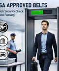 TSA approved Buckle Free Leather Work Belt For Men Featuring Hook And Loop Closure Adjustable Waist in security check.