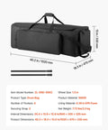 Rock Solid Drum Hardware Rolling Bag With Smooth Gliding Wheels And Extra Thick Padding For Snare Cymbal Stands And Kick Drum Pedals Legit Heavy Duty Music Gear Hauler In Black, measuring 40.2 x 18.5 x 13 inches.
