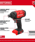High Octane V20 Cordless Drill And Impact Driver Combo Kit Including Two Ah Battery Charger With 1700 Rpm Motor 1/2 Inch Chuck Led Work Light For Serious Weekend Warrior Shop Projects, impact driver side view with features labeled.