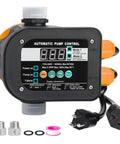 Plug Play Smart Pump Controller With Auto Water Level And Flow Tracking Digital Readout Compatible 110V To 240V with fittings and power cord.