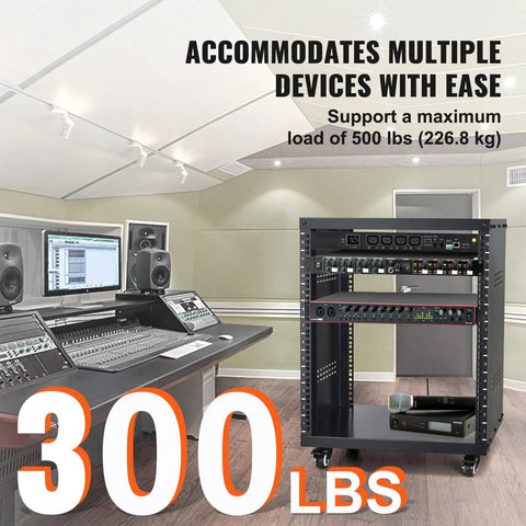 12U AV Rack Cabinet on Casters for Studio Gear, Heavy Duty 19 Inch Rack Mount in recording studio environment