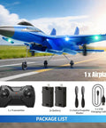 RC Plane For Kids And Adults Easy To Fly With Gyro Stabilizer 2.4GHz Remote Control Aircraft Jet Helicopter Fighter Toy blue on runway.
