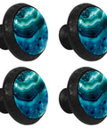 Slick Blue Marble Agate Cabinet Knobs 4 Pack Round Drawer Pulls With A Sleek Black Dresser Handle Base featuring blue marble design.