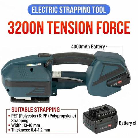 Electric Strapping Machine For PP PET Straps Automatic Steel Tie Gun Tensioner Wielder with 3200N tension force