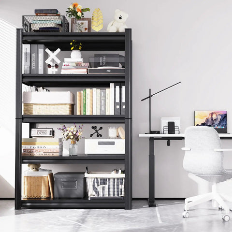 Beefy Heavy Duty Metal Garage Shelving Unit 5 Tier 71 Inch Tall 35 Inch Wide 16 Inch Deep for Tools and Gear by desk