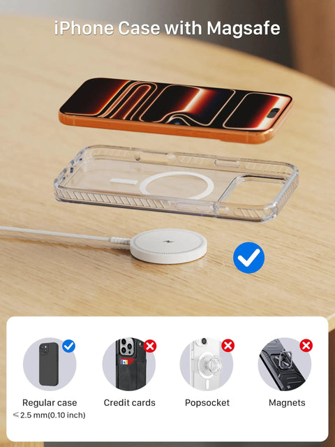 Wireless MagSafe Charger For iPhone 12-17 And AirPods Pro: 360 Degree Magnetic Alignment compatible with case display