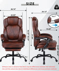 Dimensions of Big And Tall Office Chair With Foot Rest, Ergonomic High Back PU Leather Reclining Desk Chair in brown