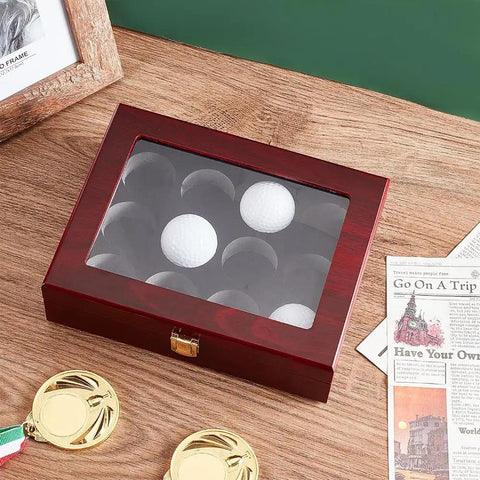 12 Hole Golf Ball Display Case Wood Box Must Have For Safe Golf Gear Storage And Showcasing Your Collection With A Clear Window And Hidden Cabinet