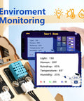 ESP32 Smart Home IoT Starter Kit for Teens and Makers showing app-controlled environment monitoring sensors.