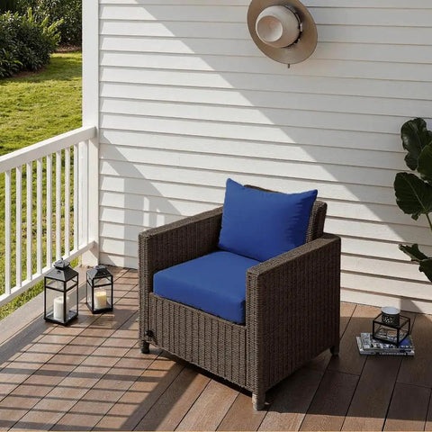 Outdoor Seat Cushion Set 24 X 24 X 4 Inch Waterproof And Fade Resistant Cushions With Removable Covers And Ties on patio chair