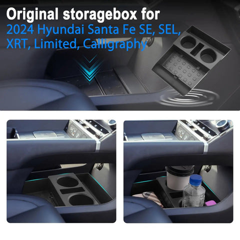 Hyundai Santa Fe Under Console Organizer Tray For 2024 To 2026 Models Fits SE SEL XRT Limited Calligraphy And Hybrid in car view