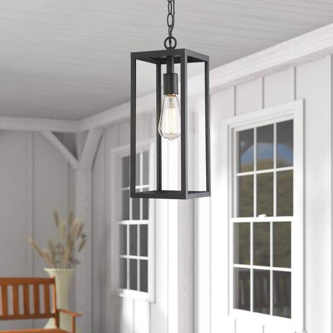 15 Inch Outdoor Pendant Lantern Light With Clear Glass For Patio Pathway And Hallway hanging on porch ceiling