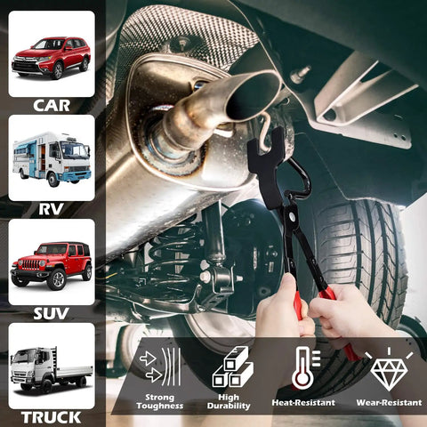 Professional Exhaust Hanger Removal Plier Tool Set With 4 Rubber Mounts For Universal Muffler Installation And Repair Jobs On Any Ride, steel