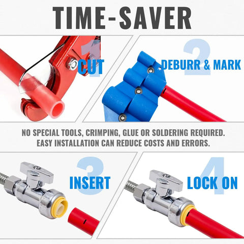 Instructional guide for Straight Stop Valve Water Shut Off Fitting 1/2 Inch By 3/8 Inch Compression Two Pack installation steps.