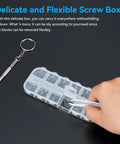 Eyeglass Repair Kit With 120 Piece Micro Screws And 4 In 1 Screwdriver Stainless Steel Hardware shown in flexible screw box